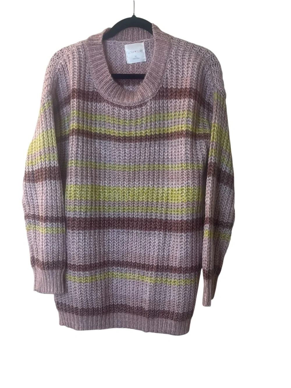 Ultra Flirt Striped Crewneck Knit Sweater Sz XL